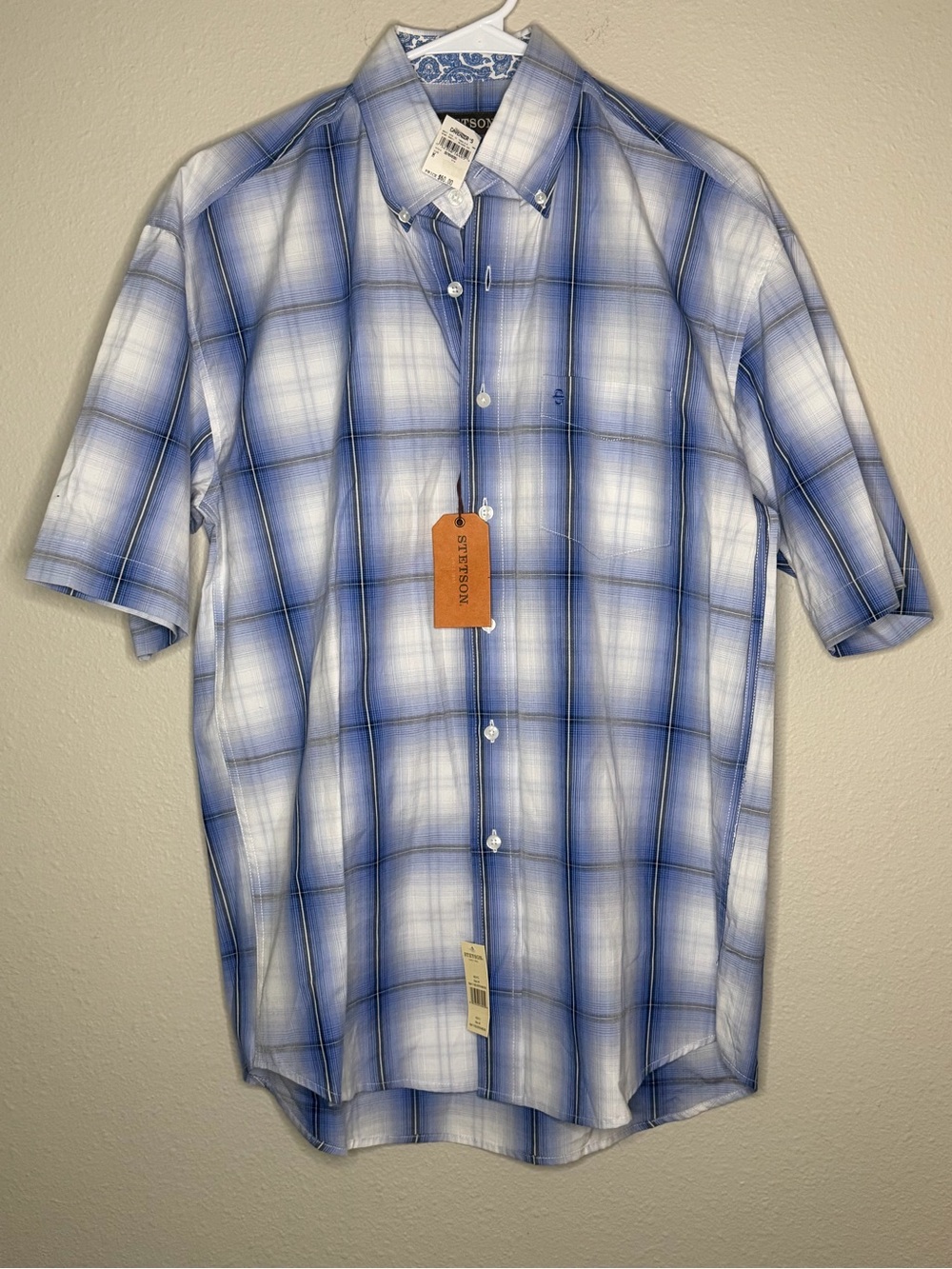 Stetson Men's Plaid Short Sleeve Button Front Western Shirt Size M
